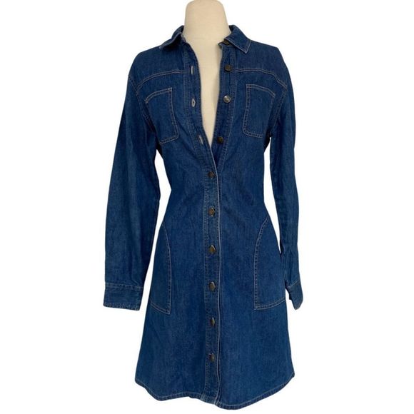 Vintage Dresses & Skirts - Vintage Retro 90s Talbot's Denim Long Sleeve Button Down Collared Shirt Dress